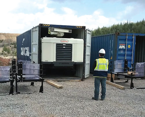 8150LS sonic drilling rig fits inside 40-foot shipping container for easy international transportation