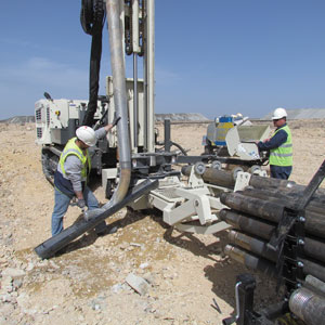 GV5 sonic drilling rig head on 8150LS makes quick work of tough formations during exploration drilling